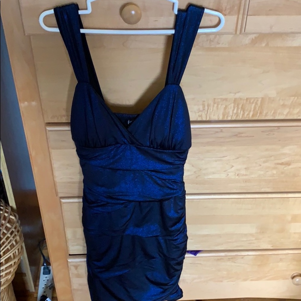 Blue/black shimmer body con dress
